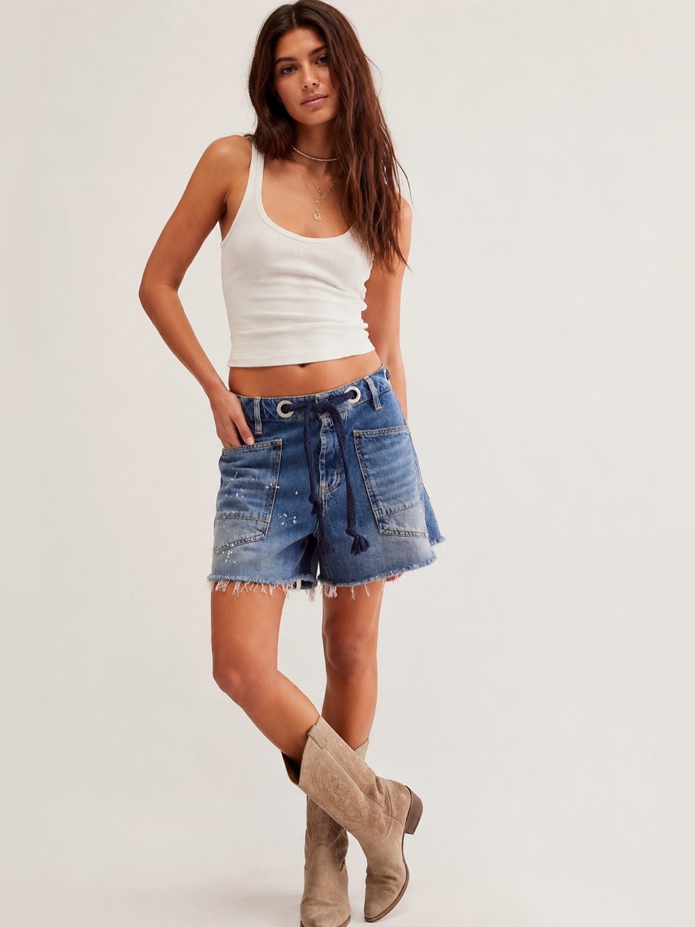 Free People We The Free Moxie Raw Hem Denim Shorts Paint Splatter nwt size 29